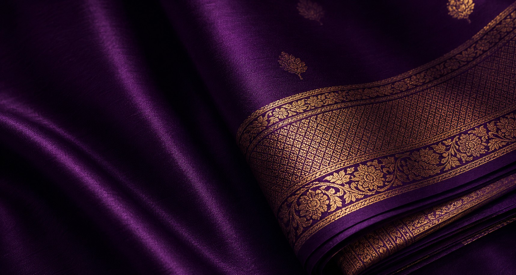 Midnight blue heirloom silk saree with luminous zari